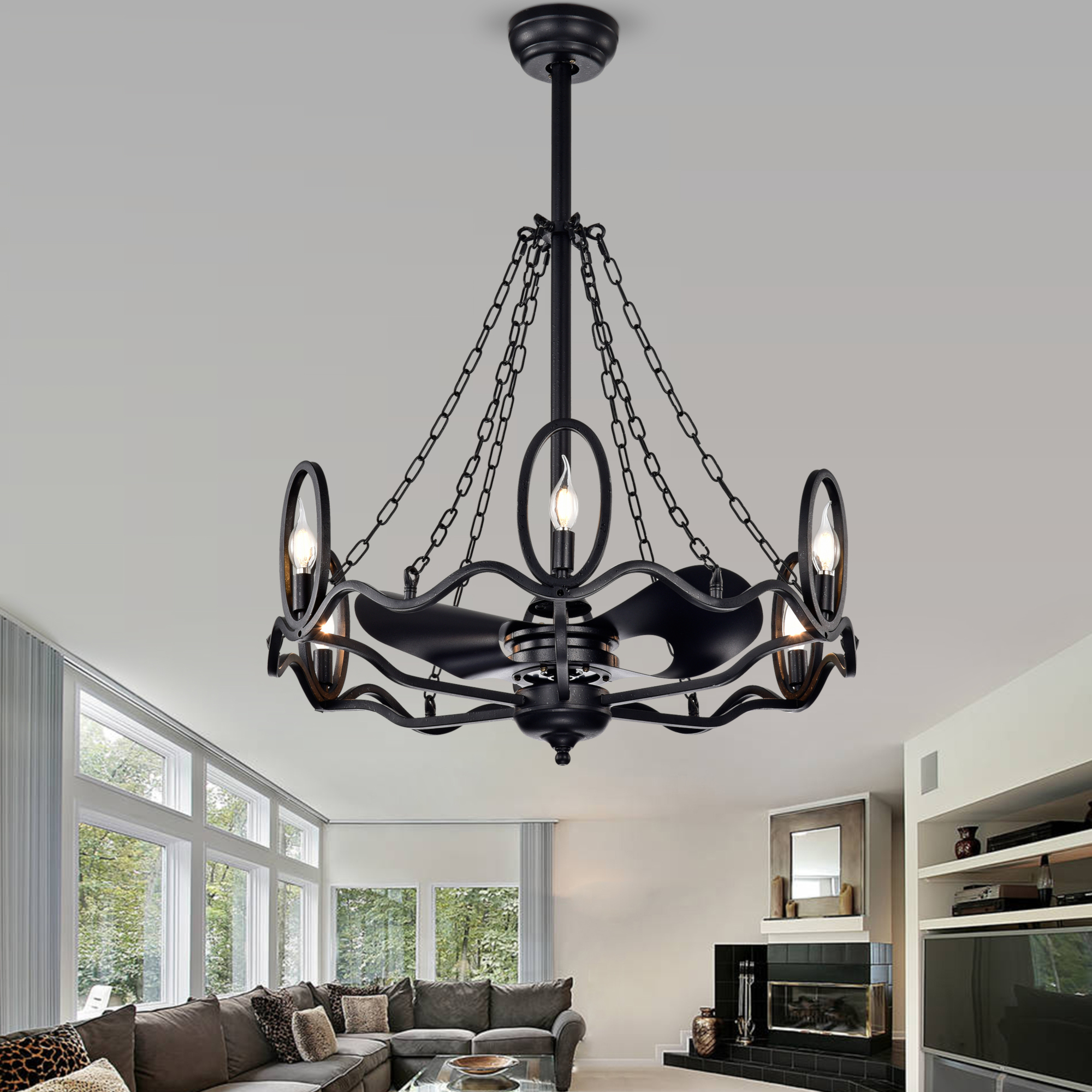 29 in. Indoor Forged Black Industrial Reversible Ceiling Fan with Light