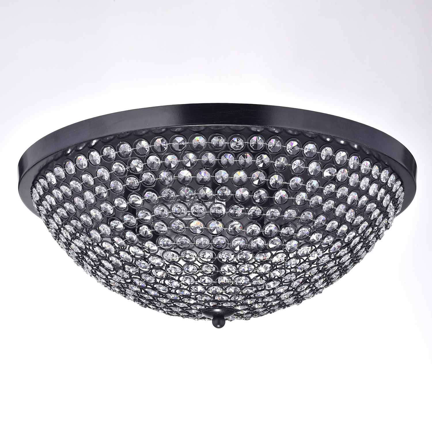 Corona 3-Light Black Crystal Dome Shade Flush Mount Ceiling Fixture 19 ...