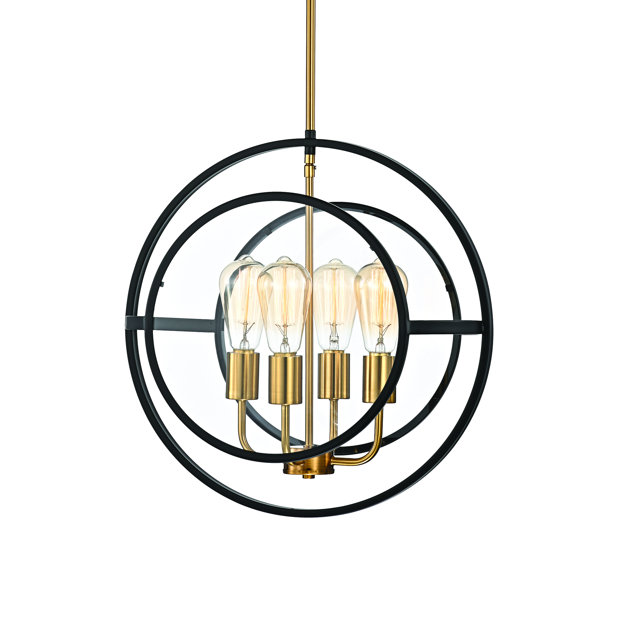 4-Light Black and Antique Gold Round Chandelier with Clear Glass Disc ...