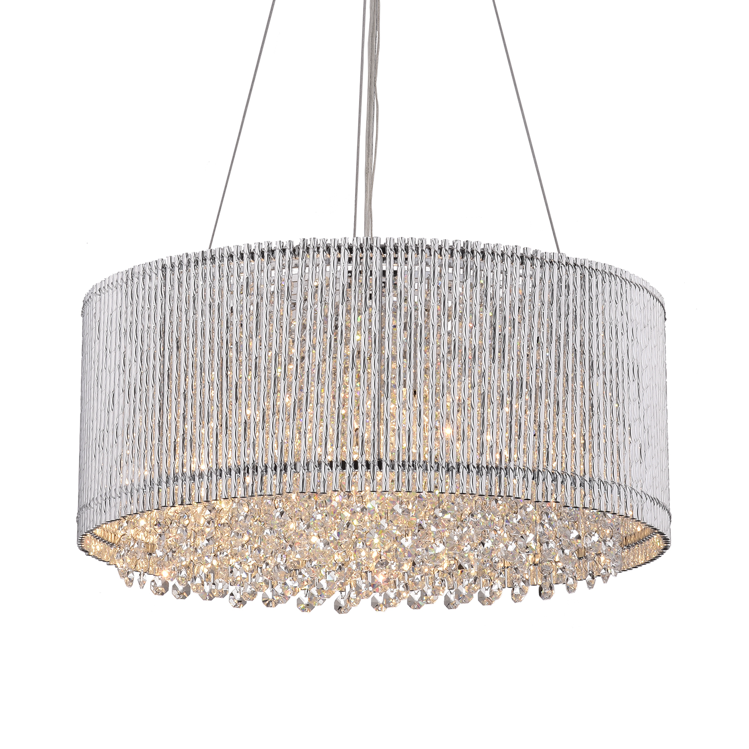Pamina 4-Light Chrome Tubes Drum Shade Chandelier with Hanging 