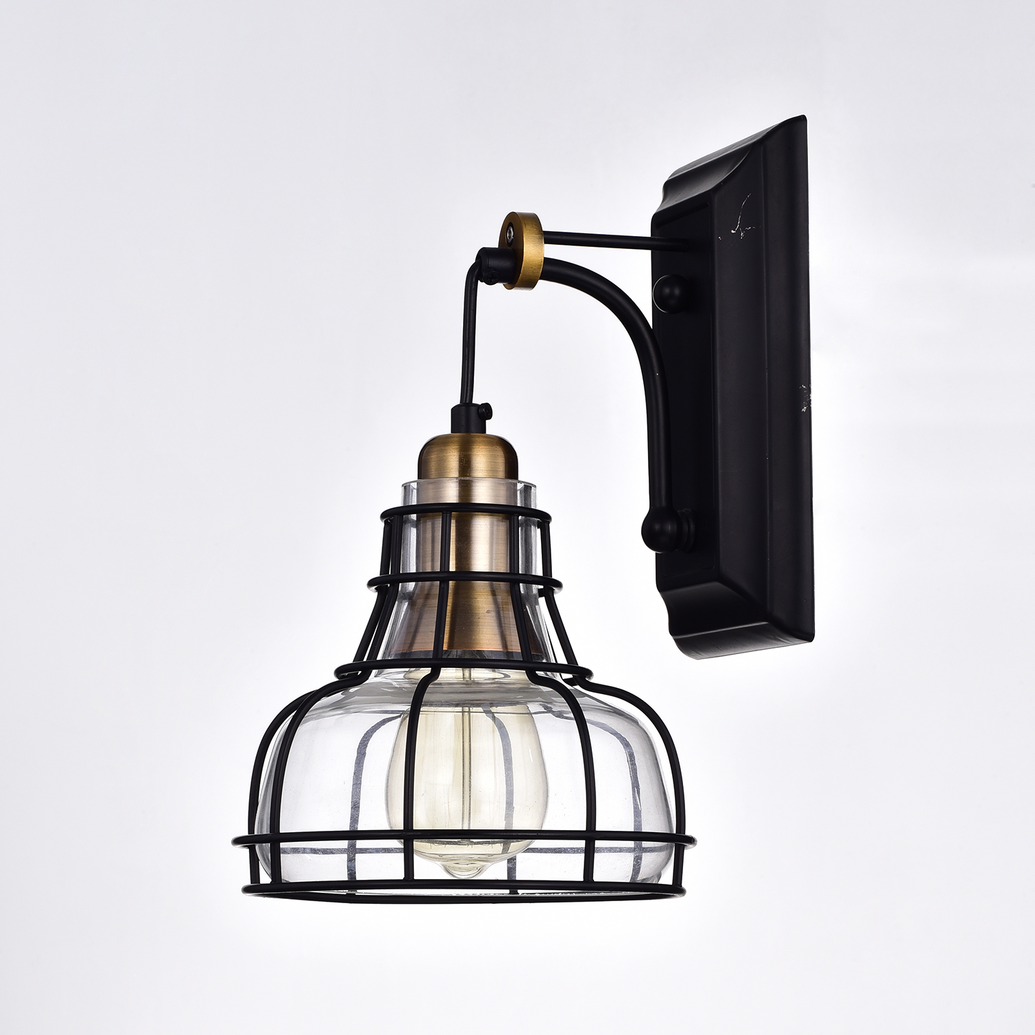 Locke 1-Light Black and Antique Gold Indoor Wall Sconce with Clear