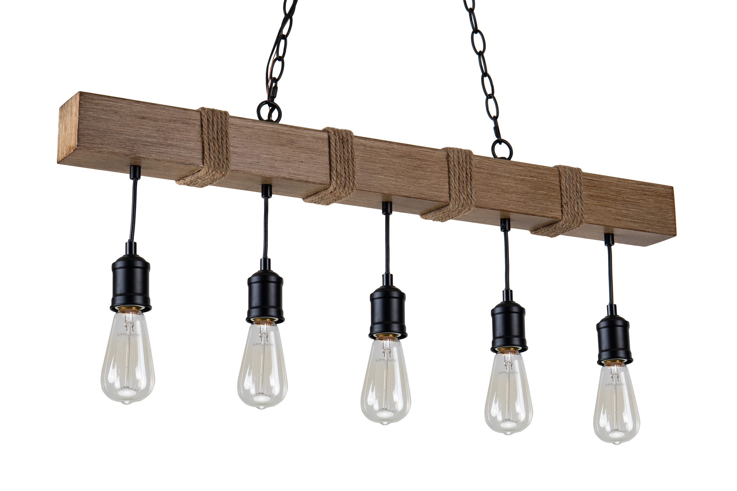 5 Light Black and Wood Finish Industrial Island Chandelier – Edvivi ...