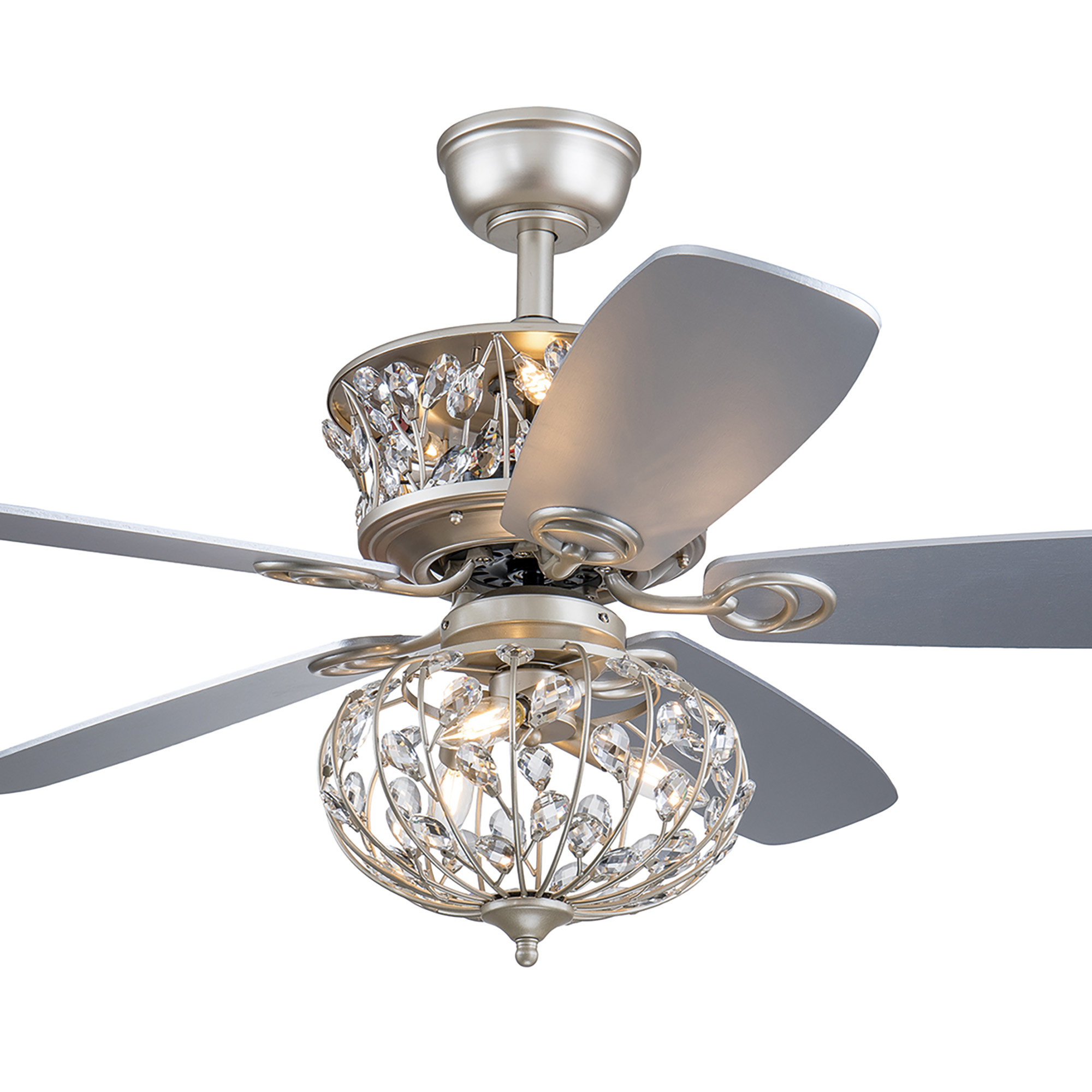 52 in Indoor Champagne Silver Reversible Ceiling Fan with Crystal Light Kit Edvivi Lighting
